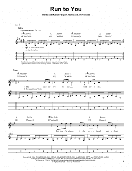 page one of Run To You (Guitar Tab (Single Guitar))