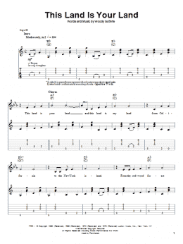 page one of This Land Is Your Land (Guitar Tab (Single Guitar))