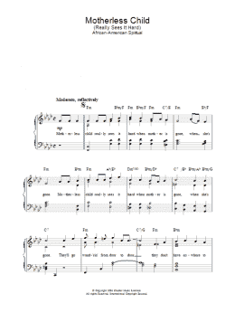 page one of Motherless Child (Easy Piano)