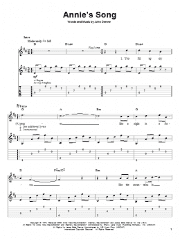 page one of Annie's Song (Guitar Tab (Single Guitar))