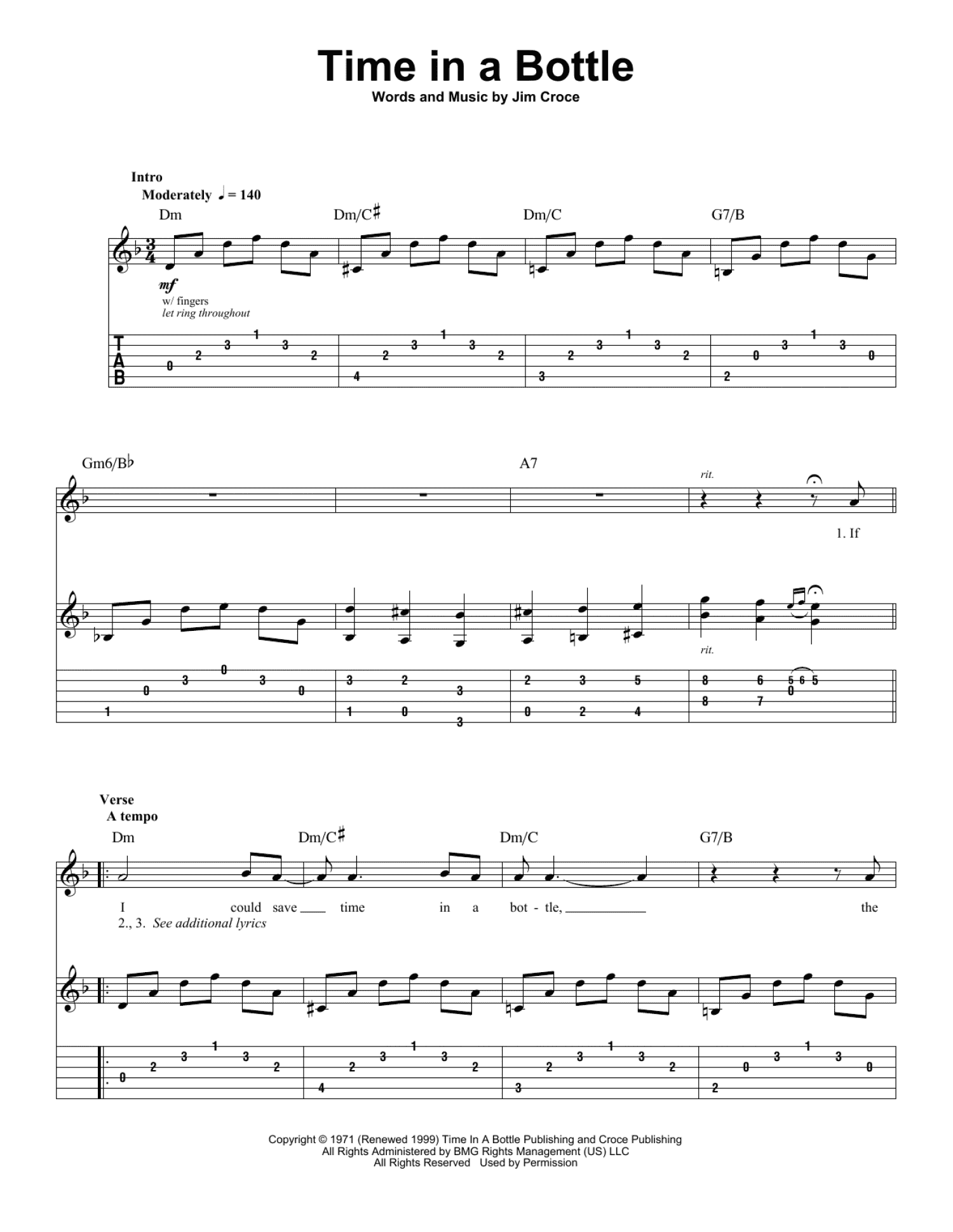 Time In A Bottle (Guitar Tab (Single Guitar))