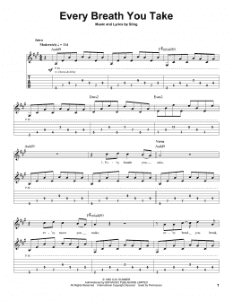 page one of Every Breath You Take (Guitar Tab (Single Guitar))