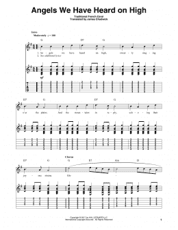 page one of Angels We Have Heard On High (Guitar Tab (Single Guitar))