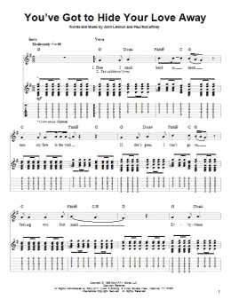 page one of You've Got To Hide Your Love Away (Guitar Tab (Single Guitar))