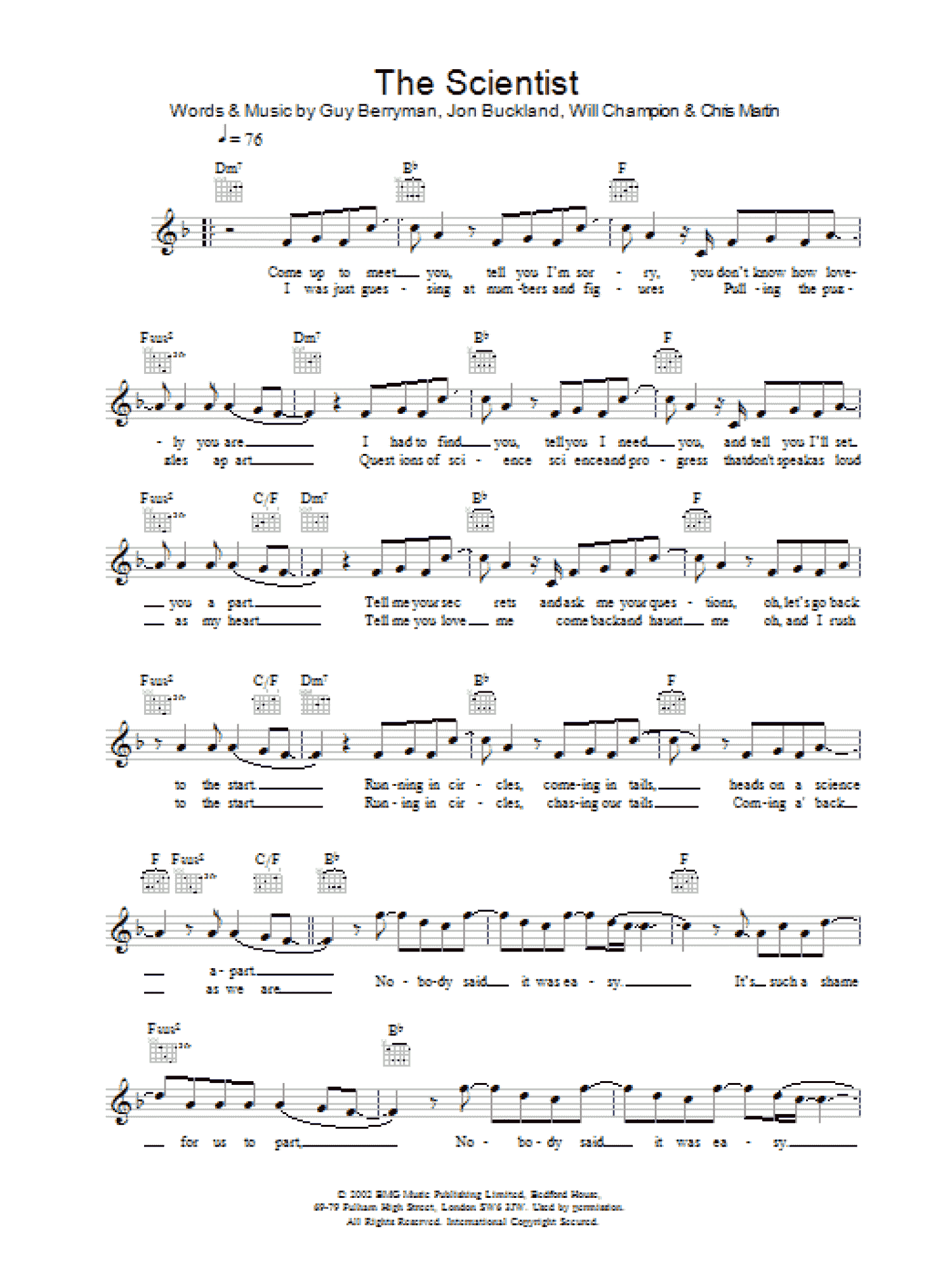 The Scientist (Lead Sheet / Fake Book)