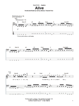 page one of Alive (Bass Guitar Tab)