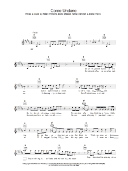 page one of Come Undone (Lead Sheet / Fake Book)