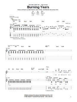 page one of Burning Years (Guitar Tab)