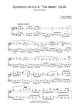 page one of Symphony No.4 in A, 'The Italian', Op.90 (2nd Movement) (Piano Solo)