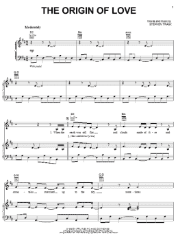 page one of The Origin Of Love (Piano, Vocal & Guitar Chords (Right-Hand Melody))