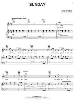 page one of Sunday (from tick, tick... BOOM!) (Piano, Vocal & Guitar Chords (Right-Hand Melody))