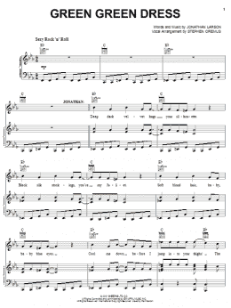 page one of Green Green Dress (from tick, tick... BOOM!) (Piano, Vocal & Guitar Chords (Right-Hand Melody))