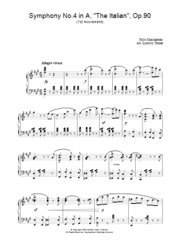 page one of Symphony No.4 in A, 'The Italian', Op.90 (1st Movement) (Piano Solo)