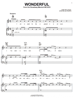 page one of Wonderful (from Wicked) (Piano, Vocal & Guitar Chords (Right-Hand Melody))