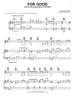 page one of For Good (from Wicked) (Piano, Vocal & Guitar Chords (Right-Hand Melody))
