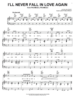 page one of I'll Never Fall In Love Again (Piano, Vocal & Guitar Chords (Right-Hand Melody))