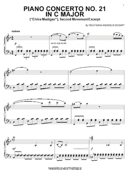 page one of Piano Concerto No. 21 in C Major ("Elvira Madigan"), Second Movement Excerpt (Piano Solo)