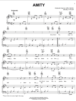 page one of Amity (Piano, Vocal & Guitar Chords (Right-Hand Melody))
