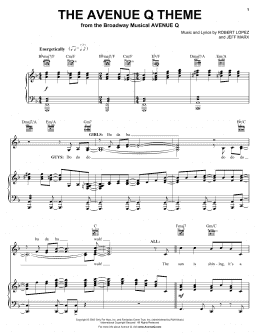 page one of The Avenue Q Theme (from Avenue Q) (Piano, Vocal & Guitar Chords (Right-Hand Melody))