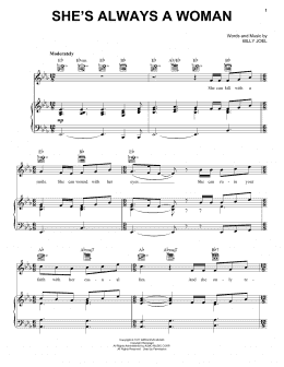 page one of She's Always A Woman (Piano, Vocal & Guitar Chords (Right-Hand Melody))