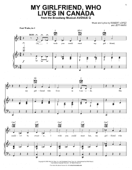 page one of My Girlfriend, Who Lives In Canada (from Avenue Q) (Piano, Vocal & Guitar Chords (Right-Hand Melody))