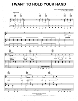 page one of I Want To Hold Your Hand (Piano, Vocal & Guitar Chords (Right-Hand Melody))