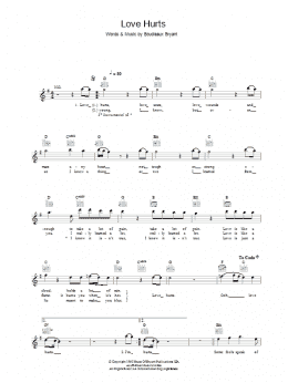 page one of Love Hurts (Lead Sheet / Fake Book)