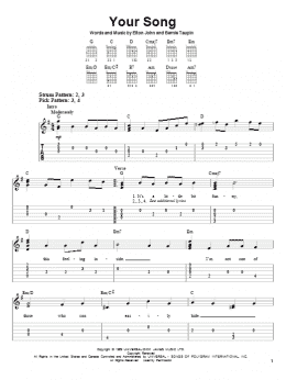 page one of Your Song (Easy Guitar Tab)