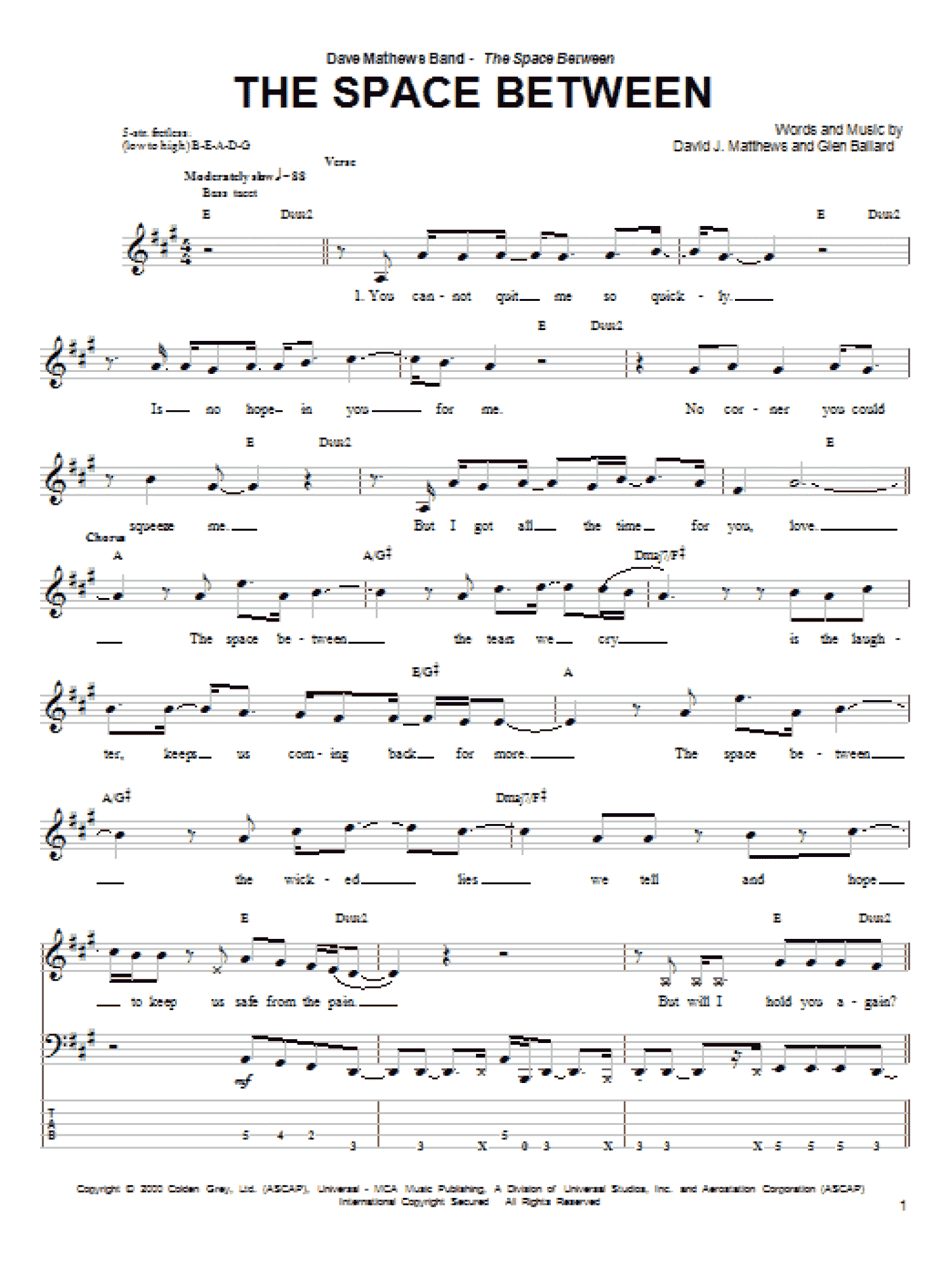 The Space Between (Bass Guitar Tab)