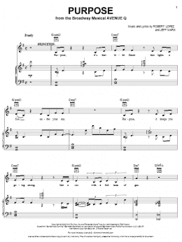 page one of Purpose (from Avenue Q) (Piano, Vocal & Guitar Chords (Right-Hand Melody))