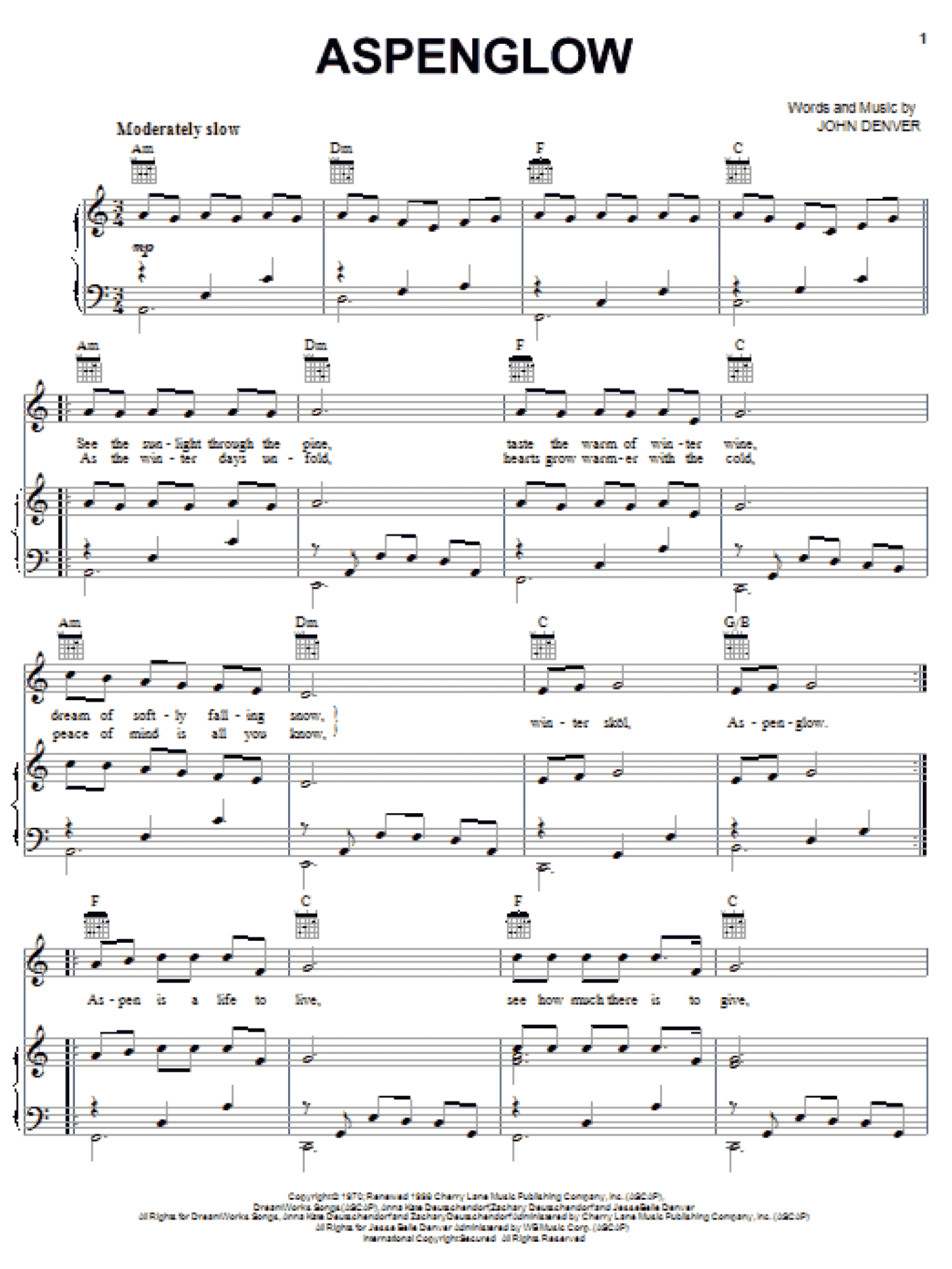 Aspenglow (Piano, Vocal & Guitar Chords (Right-Hand Melody))