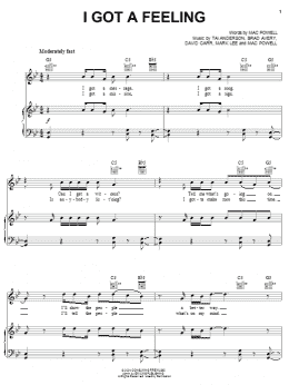 page one of I Got A Feeling (Piano, Vocal & Guitar Chords (Right-Hand Melody))