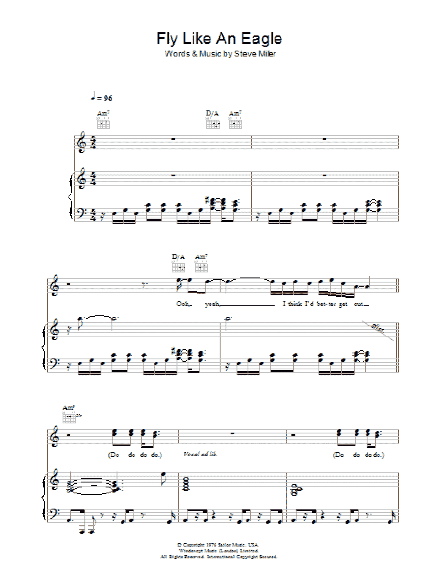 Fly Like An Eagle (Piano, Vocal & Guitar Chords)