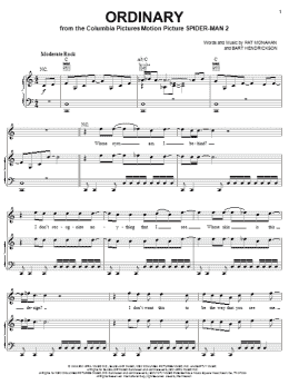 page one of Ordinary (from Spider-Man 2) (Piano, Vocal & Guitar Chords (Right-Hand Melody))