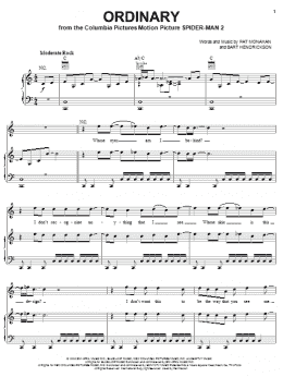 page one of Ordinary (from Spider-Man 2) (Piano, Vocal & Guitar Chords (Right-Hand Melody))