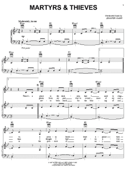 page one of Martyrs & Thieves (Piano, Vocal & Guitar Chords (Right-Hand Melody))