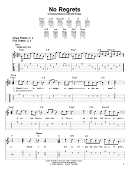 page one of No Regrets (Easy Guitar Tab)