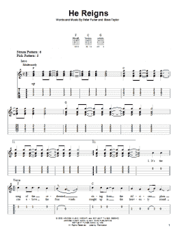 page one of He Reigns (Easy Guitar Tab)