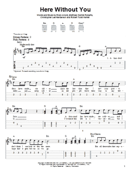 page one of Here Without You (Easy Guitar Tab)