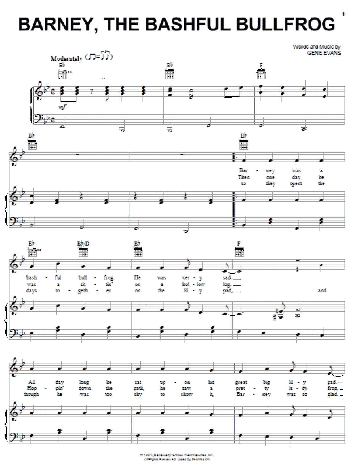 Barney, The Bashful Bullfrog (Piano, Vocal & Guitar Chords (Right-Hand Melody))