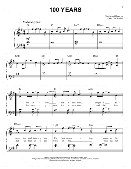 page one of 100 Years (Easy Piano)