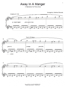 page one of Away In A Manger - A Meditation For Piano Solo (Educational Piano)
