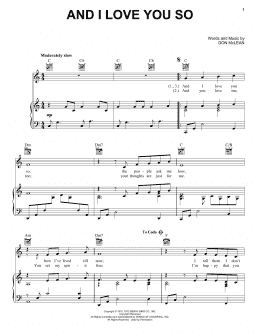 page one of And I Love You So (Piano, Vocal & Guitar Chords (Right-Hand Melody))