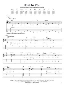 page one of Run To You (Easy Guitar Tab)