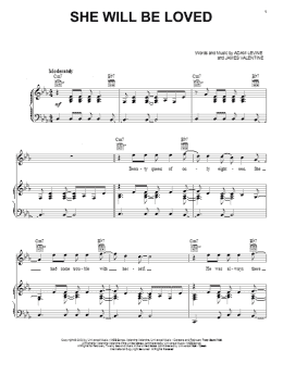 page one of She Will Be Loved (Piano, Vocal & Guitar Chords (Right-Hand Melody))