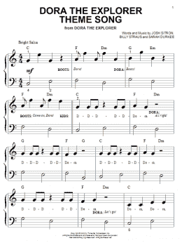 page one of Dora The Explorer Theme Song (Big Note Piano)
