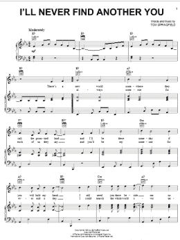 page one of I'll Never Find Another You (Piano, Vocal & Guitar Chords (Right-Hand Melody))