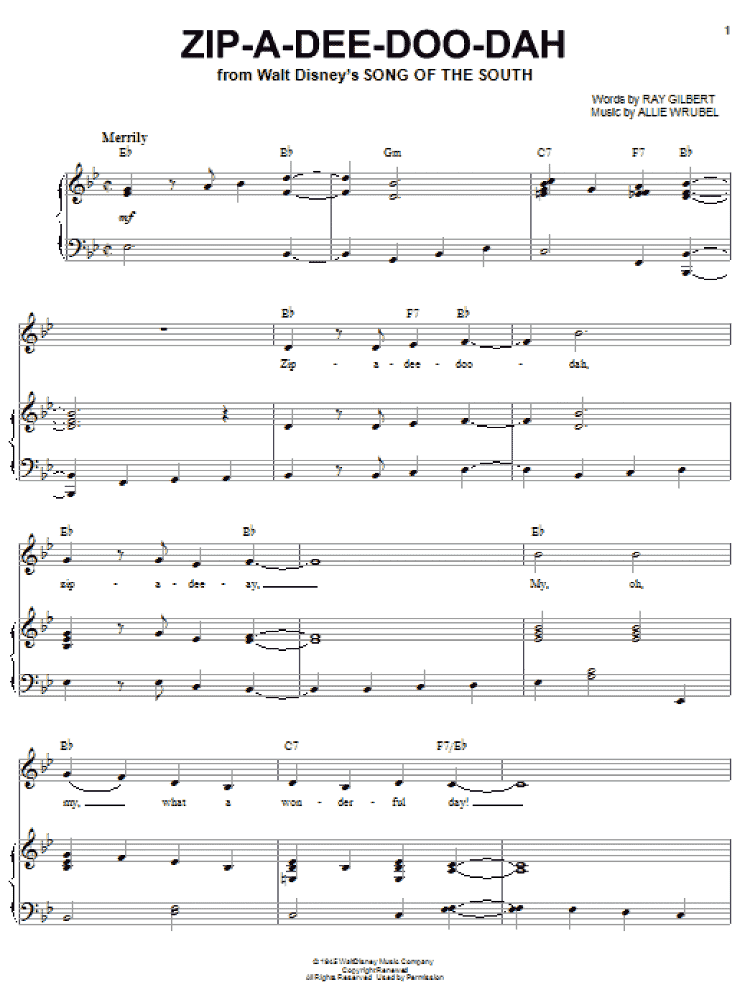 Zip-A-Dee-Doo-Dah (from Song Of The South) (Piano & Vocal)