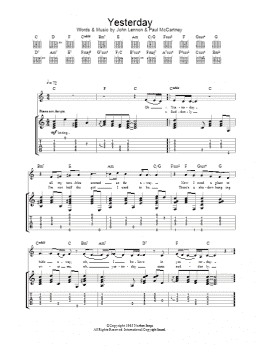 page one of Yesterday (Guitar Tab)