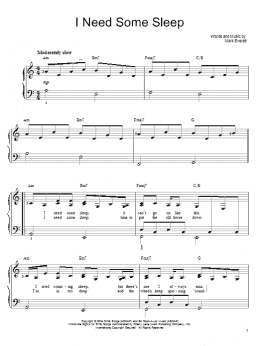 page one of I Need Some Sleep (Easy Piano)